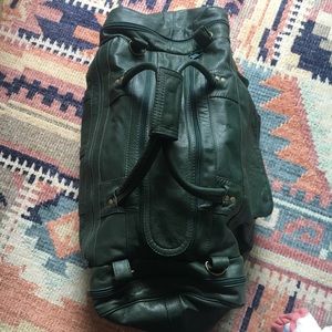 Large dark green VTG leather duffle bag